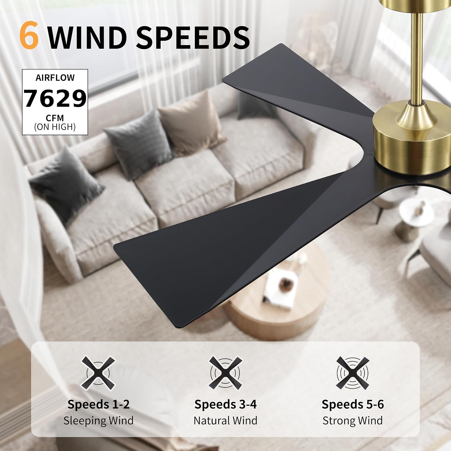 WINGBO 64' Wet Rated Outdoor Ceiling Fan with Lights, 4 ABS Plastic Blades, Reversible DC Motor, 6-Speed Remote Control, 3 CCT, Waterproof Ceiling Fan for Patio Porch Gazebo Garage, Brass and Black