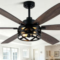 60' Farmhouse Ceiling Fan with Lights and Remote, Large Rustic Ceiling Fan Industrial Caged Fandelier Chandelier Light, Quiet DC Motor 6 Speed 6 Reversible Blades for Living Room Bedroom
