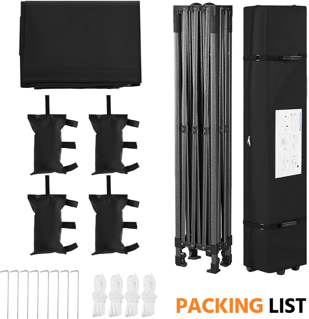 Yaheetech Heavy Duty Pop Up Canopy Tent, 10x15 Commercial Instant Shelter Tent, Outdoor Adjustable Canopy with Wheeled Bag, 4 Sandbags & 8 Stakes, Black