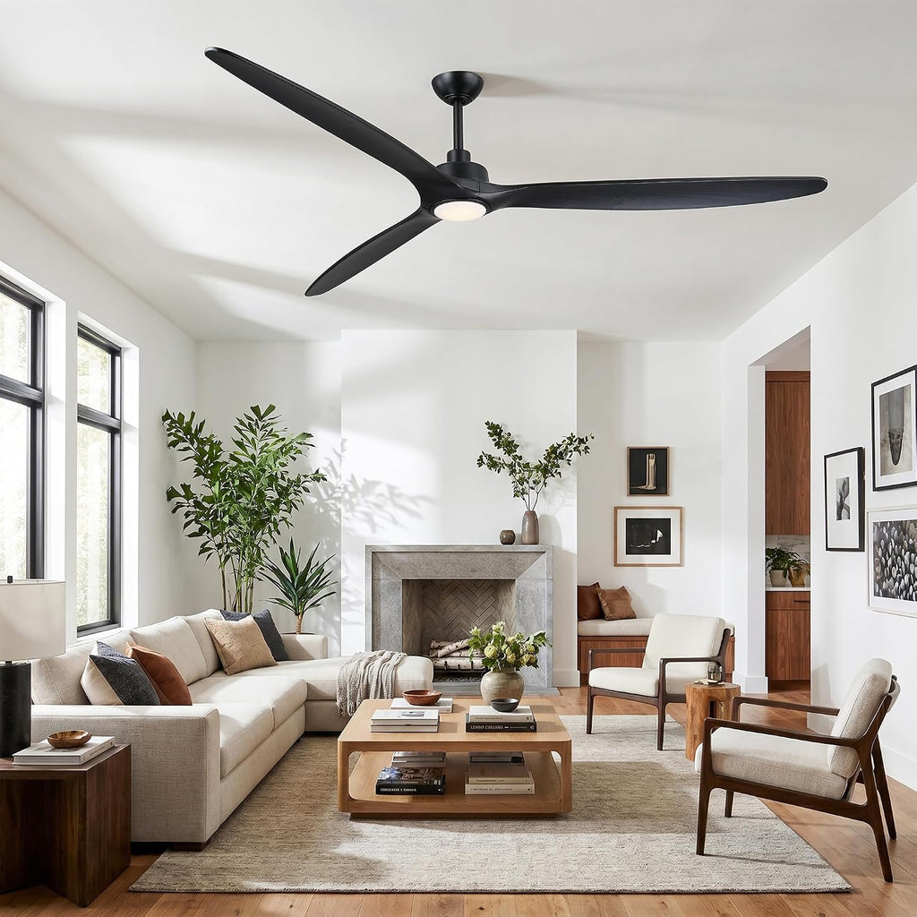 80 Inch Ceiling Fans with Lights and Remote Large Quiet Outdoor Ceiling Fan | Reversible Quiet DC Motor, 3 Natural Wood Blades, 6-Speed, 3CCT & Dimmable LED, High CFM Modern Big Fan for Living Room Patio