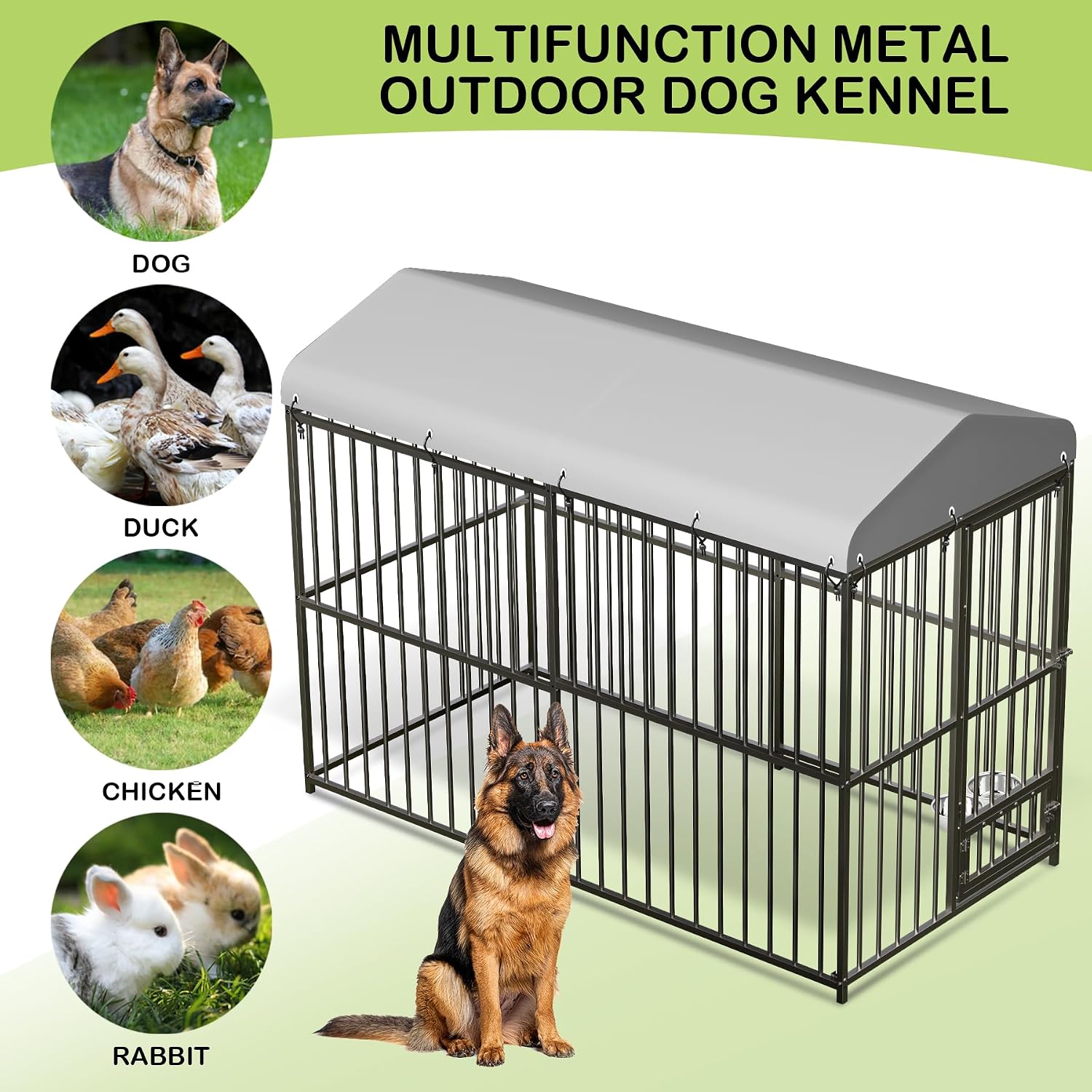 8x4x6 ft Heavy-Duty Outdoor Dog Kennel with Lockable Roof & Cover - All-Weather Large Dog Cage Kennel for Medium & Large Dogs, Waterproof Pet Enclosure