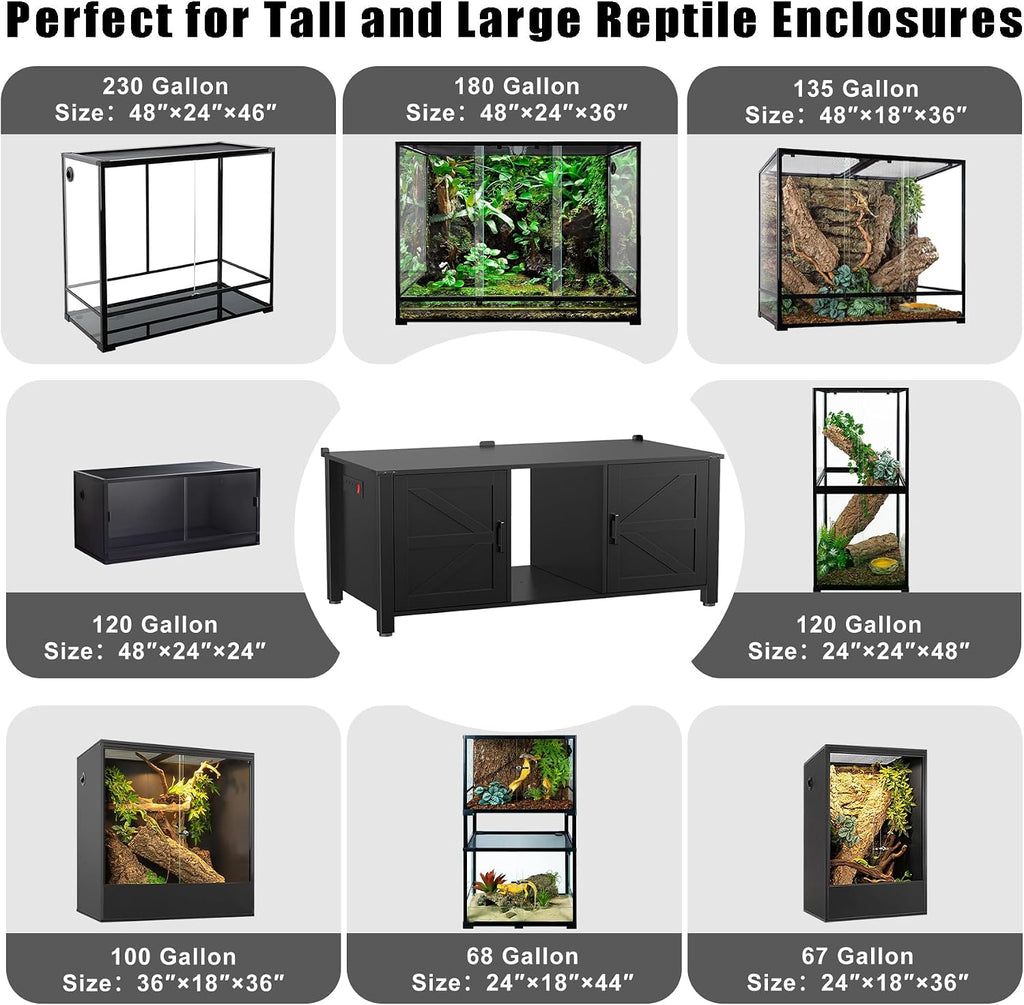 GDLF 48'x24' Reptile Tank Stand for 120–230 Gallon Terrariums – Fits Tall Enclosures or Stacked 4x2x2 PVC Tanks – Furniture-Style Cabinet with Storage – Holds Up to 500 lbs