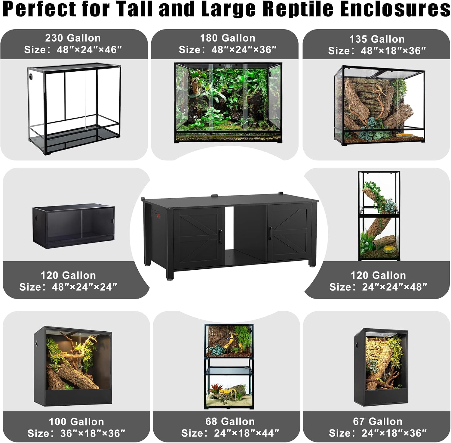 GDLF 48'x24' Reptile Tank Stand for 120–230 Gallon Terrariums – Fits Tall Enclosures or Stacked 4x2x2 PVC Tanks – Furniture-Style Cabinet with Storage – Holds Up to 500 lbs