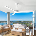 60'' Ceiling Fans with Lights and Remote, Wood Outdoor Ceiling Fan with 6 Speed Noiseless DC Motor, Indoor Modern 3 Blade Propeller Ceiling Fan for Bedroom Living Room Gazebo Patio (White)
