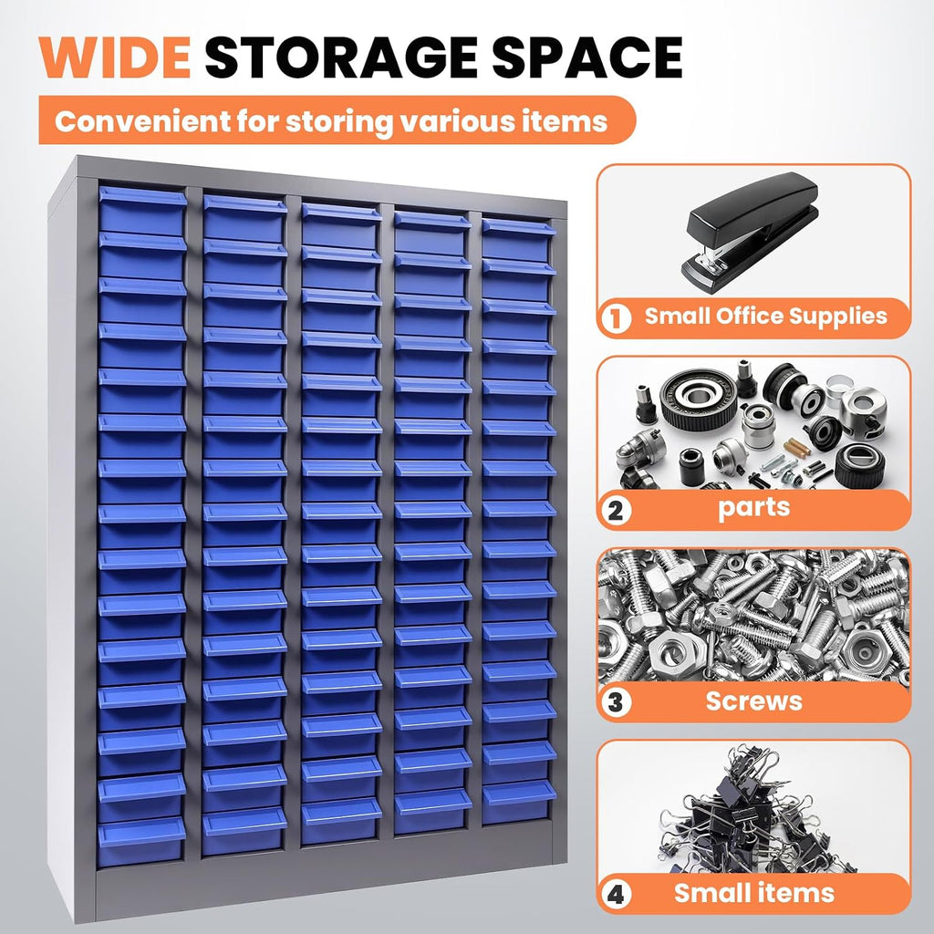 75 Drawers Parts Cabinet, Heavy-Duty Bolt and Nut Tool Storage Cabinet with Adjustable Shelves and Labels for Workshop Organization