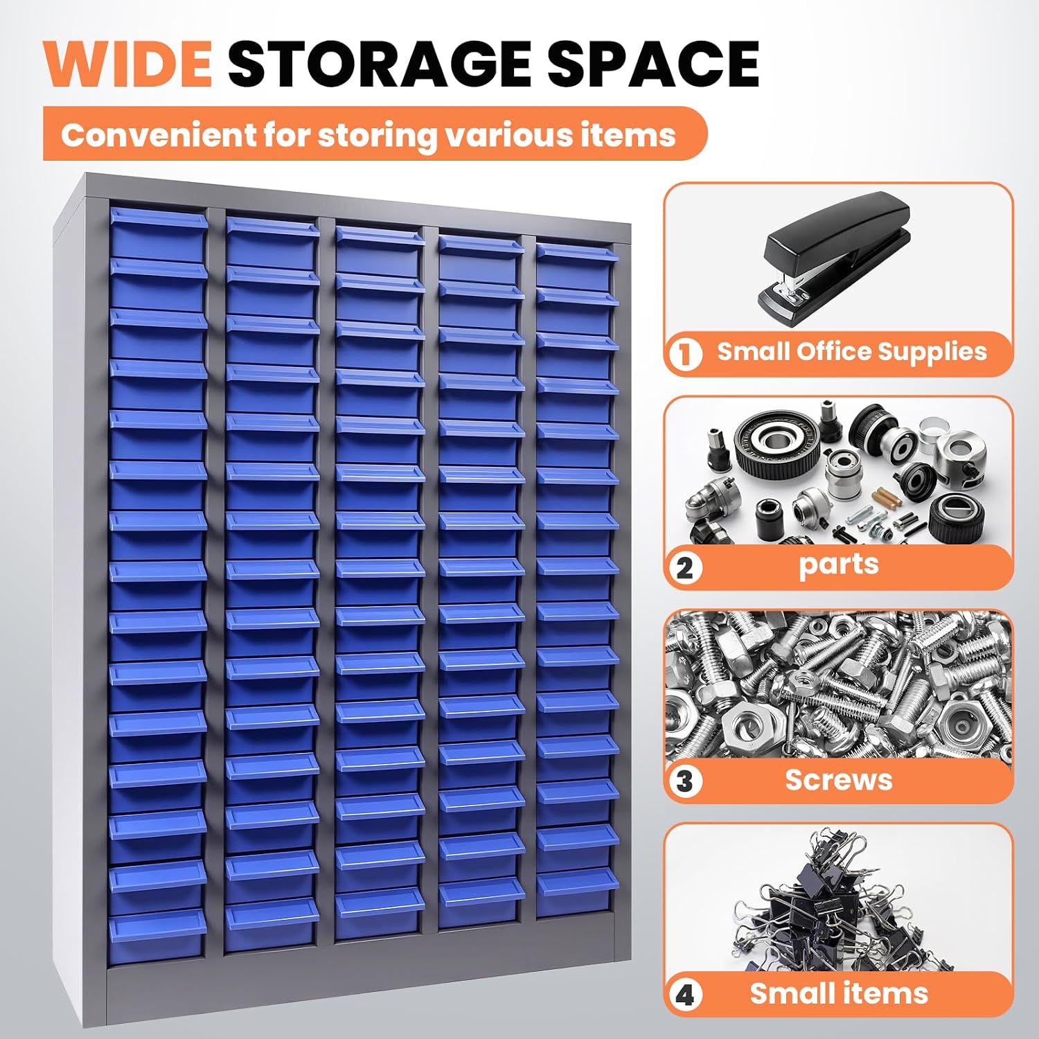 75 Drawers Parts Cabinet, Heavy-Duty Bolt and Nut Tool Storage Cabinet with Adjustable Shelves and Labels for Workshop Organization