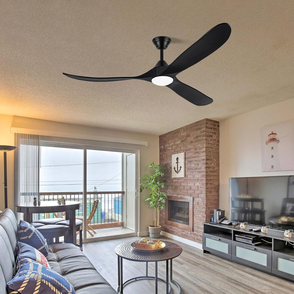 70 Inch Smart Outdoor Ceiling Fans for Patios with Light, Large Black Modern Low Profile Ceiling Fan with Remote Control, 3 Blade Wood Propeller Dc Ceiling Fan for Indoor Outside Porch Gazebo