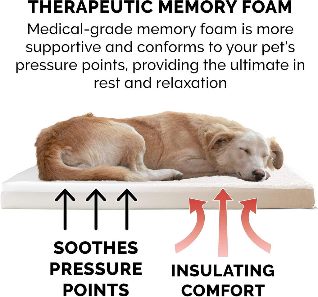 Furhaven Memory Foam Dog Bed for Large Dogs w/ Removable Washable Cover, For Dogs Up to 125 lbs - Ultra Plush Faux Fur & Suede Mattress - Cream, Jumbo Plus/XXL