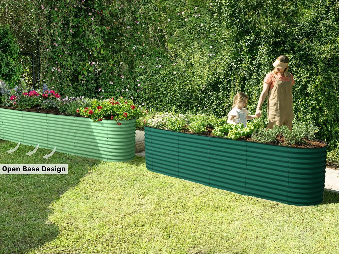 9-in-1 Galvanized Raised Garden Beds Outdoor // 8×2×2.5 ft Modular Planter for Gardening, Vegetables, Flowers // 32' Extra Tall Metal Raised Garden Bed (Dark Green) // Patented Design Planter Box