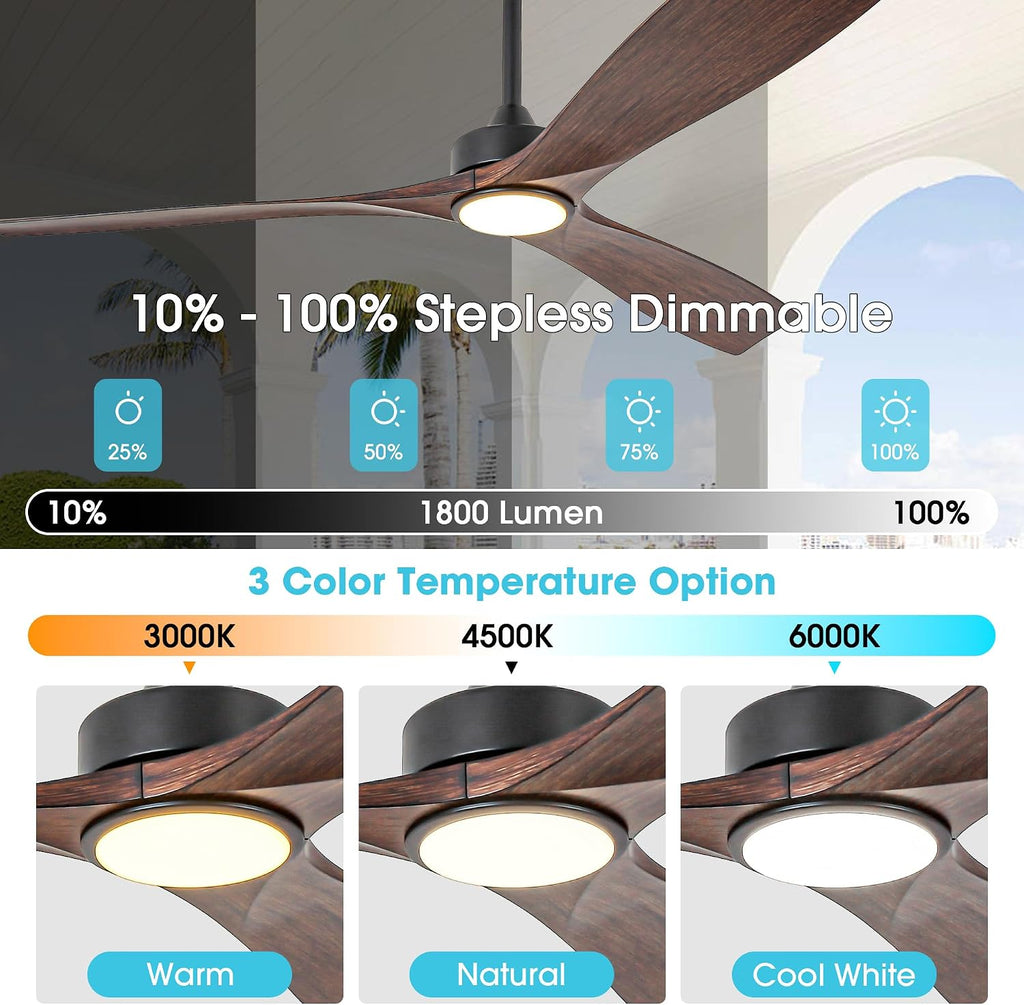 Ceiling Fans with Lights and Remote 60 Inch Outdoor Ceiling Fans for Patios Bedroom, Farmhouse Low Profile Chandelier Ceiling Fan with 6-Speed Reversible DC Motor, Dimmable, Ventilador de Techo