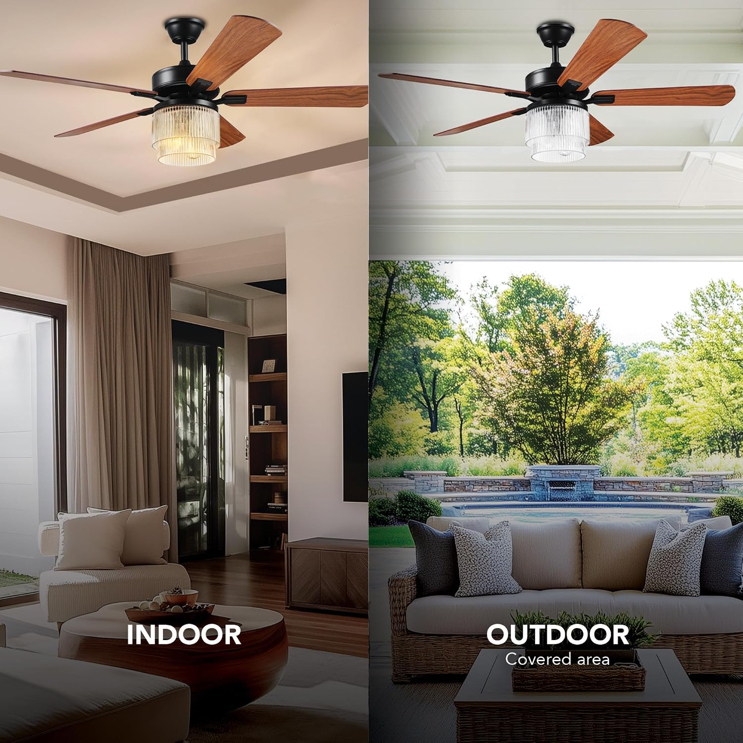 Globe Electric 37000023 52' 2-Light Ceiling Fan with Glass Shade, Remote Control, WhisperQuiet DC Motor, 6 Speeds, Matte Black, Indoor/Outdoor