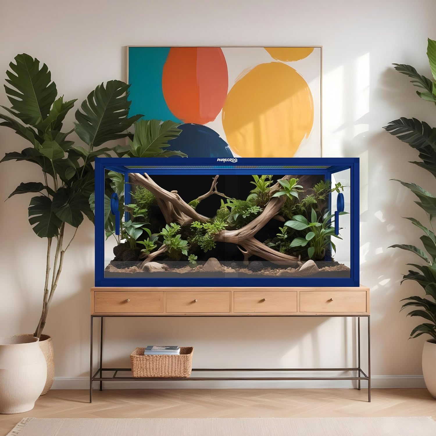 Phailozoo 50 Gallon Reptile Enclosure, Colorful Aluminum Frames Reptile Tank Assemble Within 6 Steps, Rust Proof Mesh Top for Air Circulation & Light Penetration, Dual Grommets for Multiple Wire Use