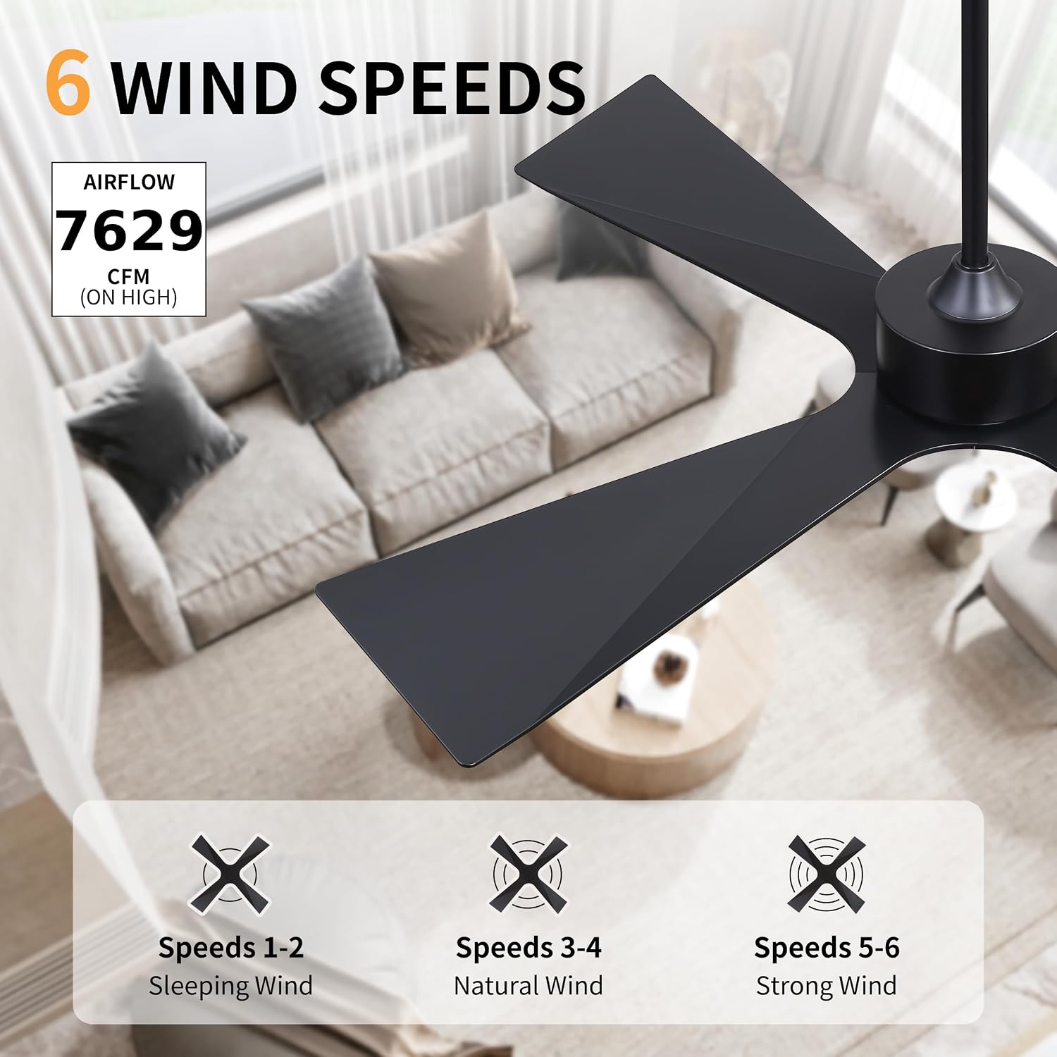 WINGBO 64' Wet Rated Outdoor Ceiling Fan without Lights, 4 ABS Plastic Blades, Reversible DC Motor, 6-Speed Remote Control, Waterproof Ceiling Fan No Lights for Patio Porch Gazebo Garage, Black