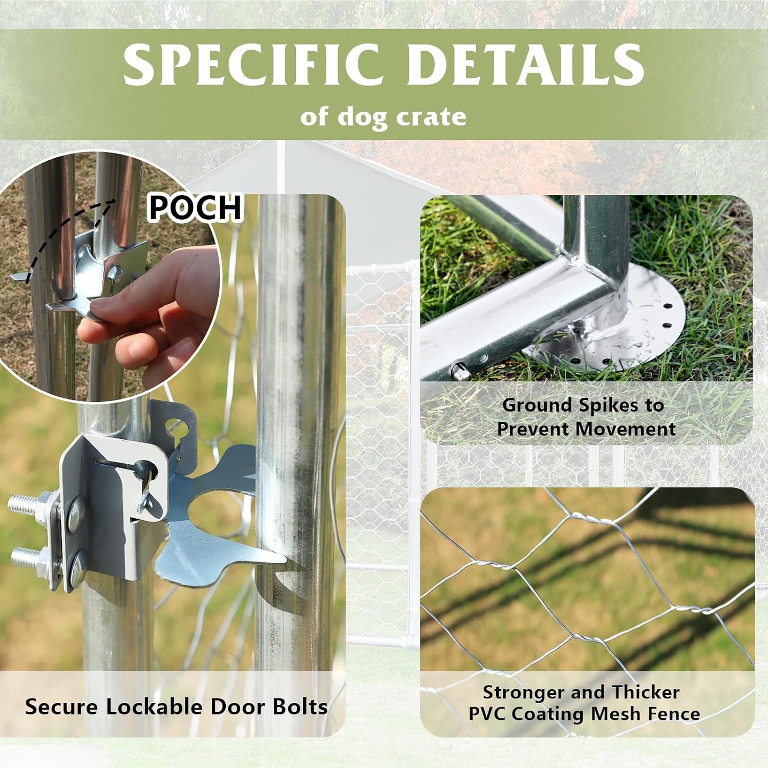Large Outdoor Kennel, Heavy Duty With Water&UV-Resistant Proof, Galvanized Steel Pens Outside House for Dog Run, Playpen (90' L x 90' W x 63' H), Silver