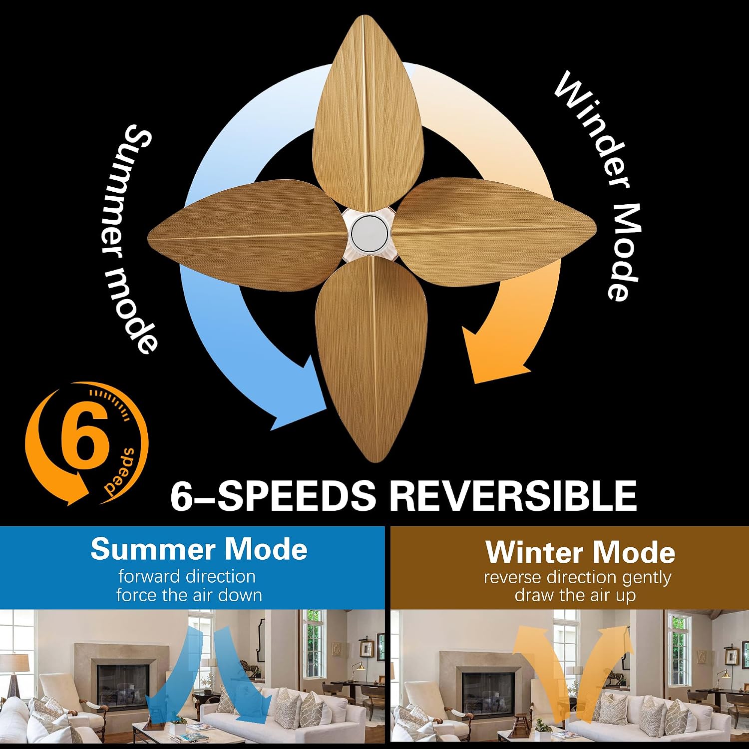 52' Ceiling Fan Without Lights, Tropical Ceiling Fans with APP and Remote Control, Indoor Palm Leaf Ceiling Fans for Living Room Bedroom Patios (Light Wood Grain)