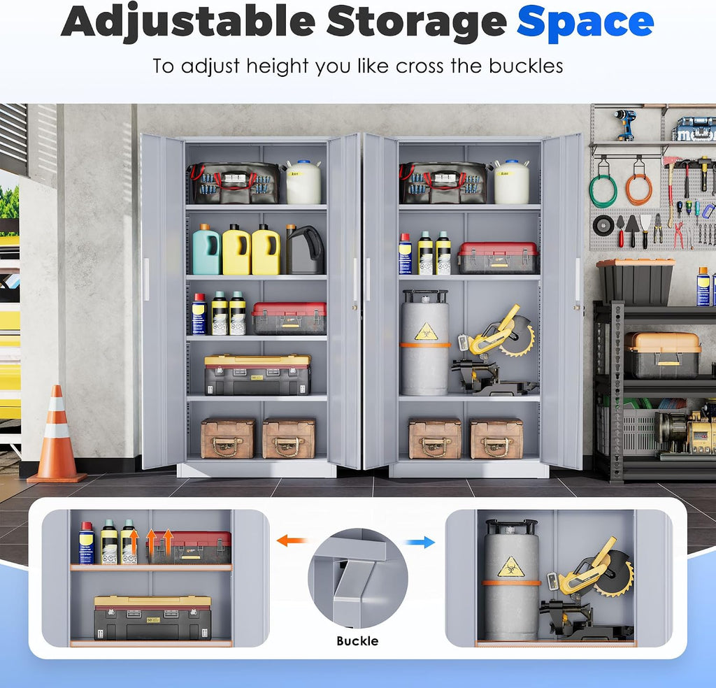 INTERGREAT Garage Storage Cabinet with Lock, 72' Metal Storage Cabinet with Locking Doors and 4 Adjustable Shelves, Lockable Tool Steel Cabinet for Home Office, School, Cement Grey
