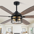 60 Inch Farmhouse Ceiling Fans with Lights Black Caged Rustic Industrial Chandelier Fans for Living Room Bedroom Quiet Reversible DC Motor 6 Speeds 6 Modern-Farmhouse Styles Dual-Finish Blade