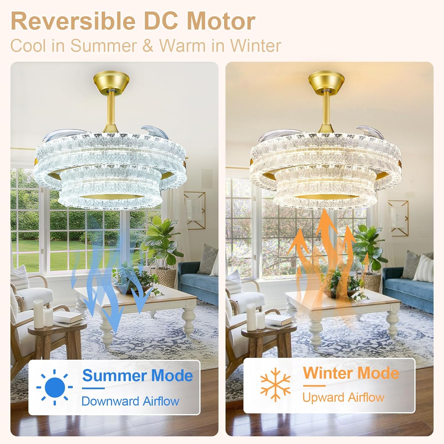 Depuley Crystal Ceiling Fans with Lights: 24' Gold Cagd Fan with Remote Control - Fandelier Fan Light for Girl's Bedroom Living Room Nursery