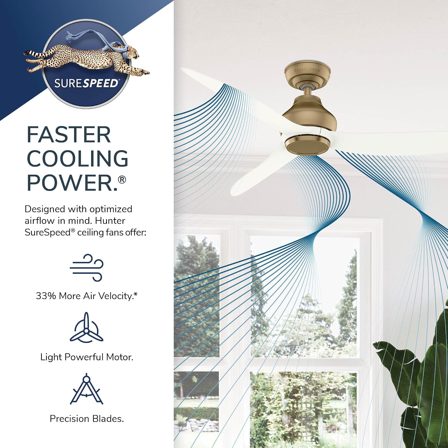 Casablanca - Eyla Indoor/Outdoor Ceiling Fan, 52-inch, 6-speed DC Motor, Energy Star, for porches, patios, sunrooms, bathrooms (Luxe Gold)
