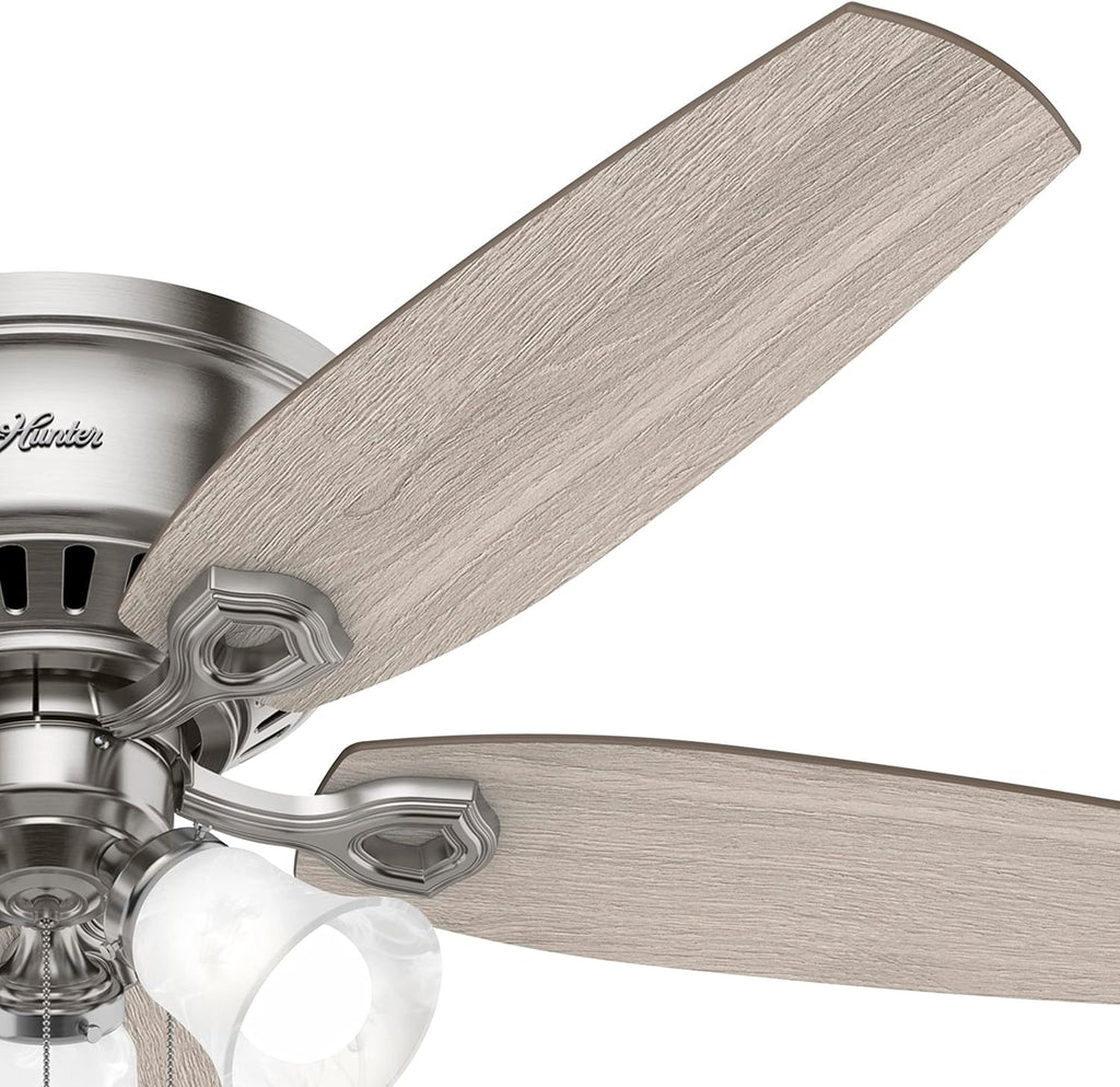 Hunter Fan 52 in Casual Brushed Nickel Finish Indoor Ceiling Fan with Pull Chain and Light Kit, 5 Blades (Renewed)