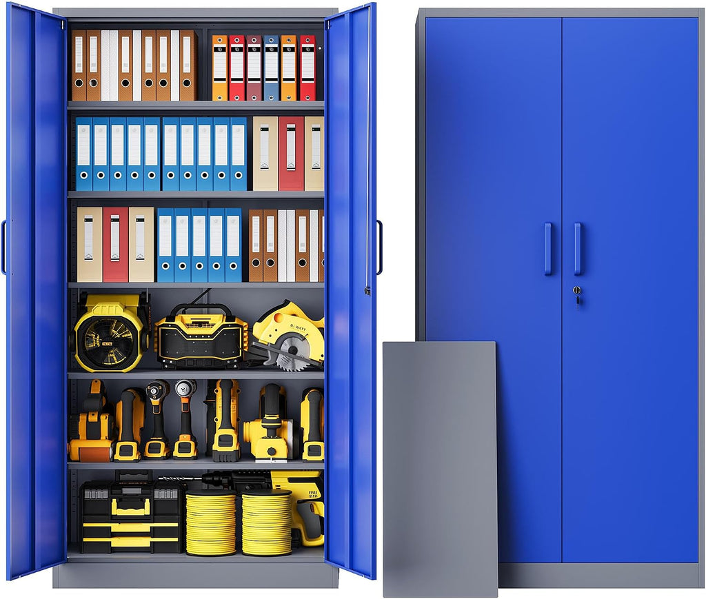 Metal Garage Storage Cabinet,Steel Storage Cabinet with Doors and Adjustbale Shelves,Lockable Tool Cabinet for Garage,Basement,Home Office,School