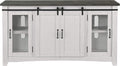 Martin Svensson Home 65' Solid Pine Wood Entertainment Center with Storage. Rustic TV Stand for TVs up to 70.' Sliding Doors, Adjustable Shelves & Cable Management – White and Grey Finish