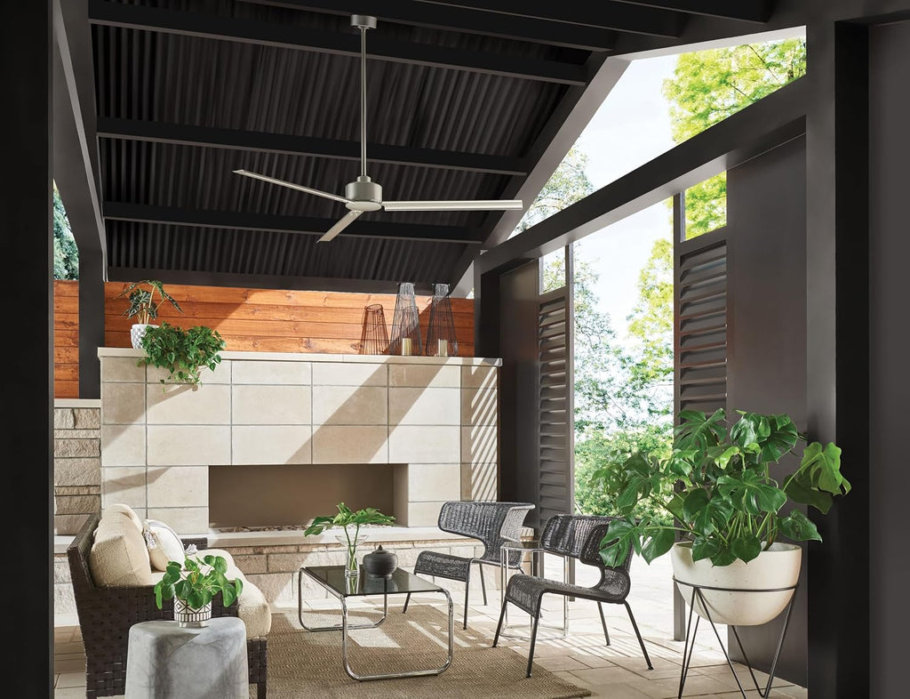Hinkley Indy 56' Indoor/Outdoor Ceiling Fan, Modern Industrial Propeller Style, 4-Speed Wall Control Unit, Brushed Nickel
