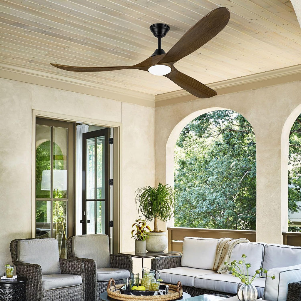 60 Inch Wood Ceiling Fan with Light, Outdoor Farmhouse Rustic Ceiling Fans for Patios Remote/App/Alexa Control, 3 Blades Large Airflow Propeller Dc Ceiling Fans for Indoor Outside