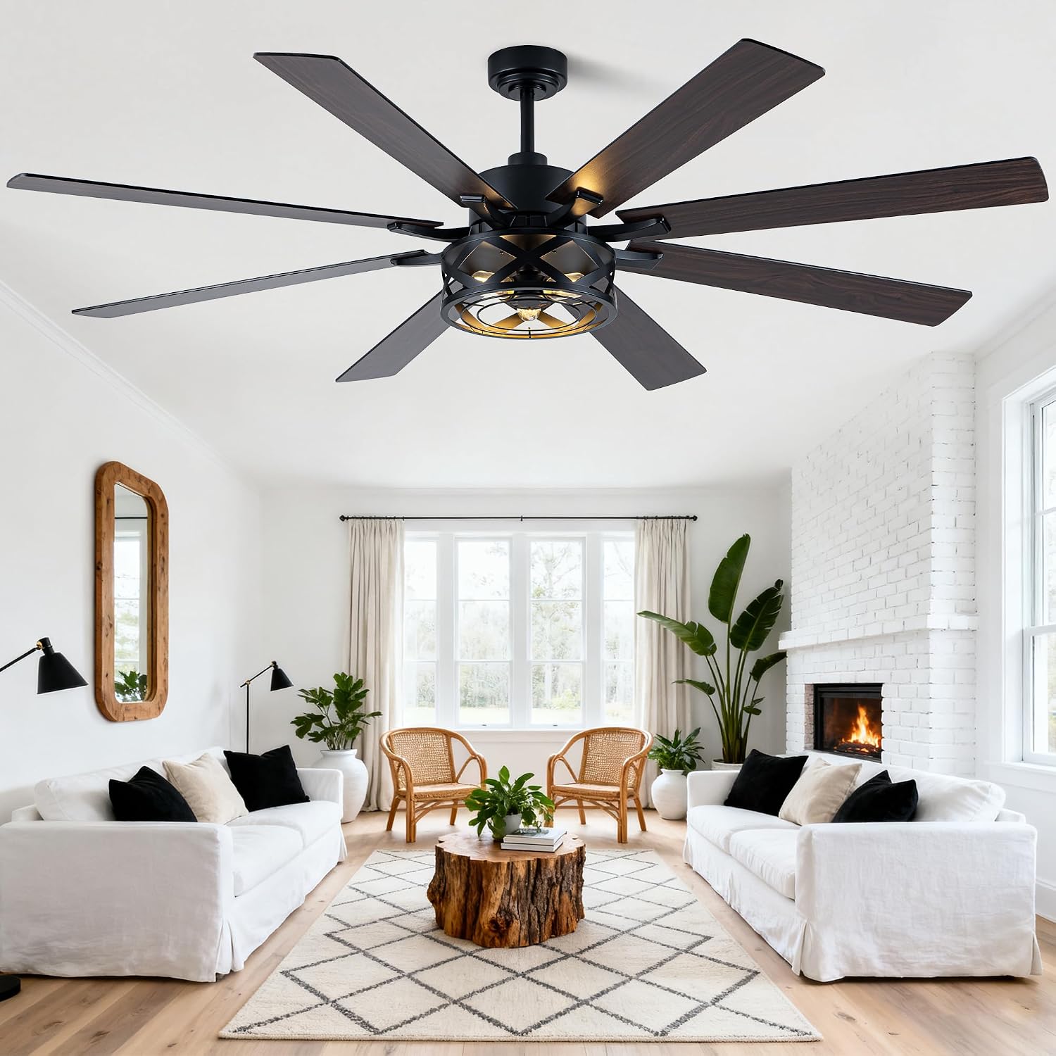 72' Industrial Ceiling Fan with Lights, 8 Blades Dual Color,Reversible DC Motor,Remote Control,6 Speeds,Timer,Quiet Ceiling Fan for Bedroom Living Room Patio
