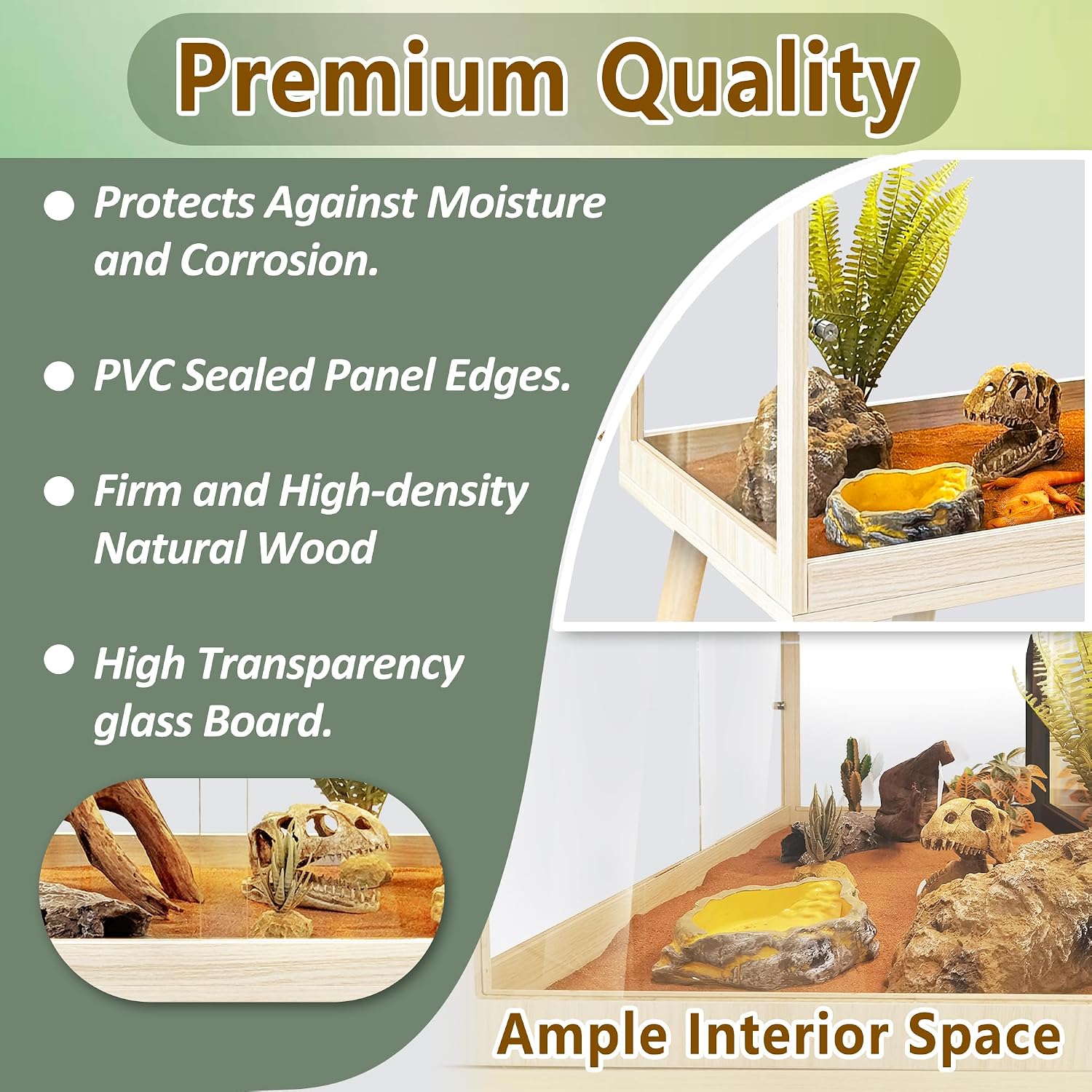 PROLEE Reptile Enclosure with Leg, 35 Gallons Bearded Dragon Tank, Tempered Glass Lizard Tank with Metal Mesh Tops and Lockable Door, Spacious Reptile Habitat for Snake,Lizard (Oak)