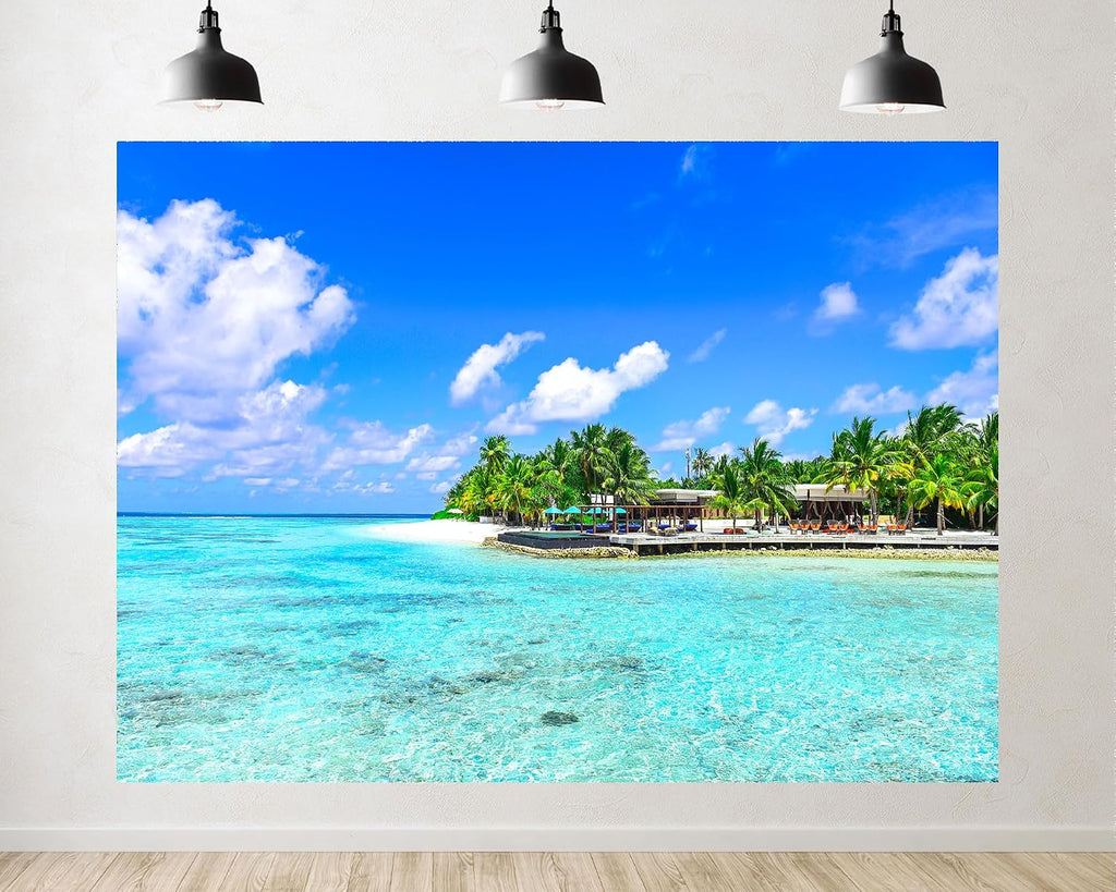 Trykid 20x10ft Tropical Island White Sand Paradise Backdrop Crystal Clear Turquoise Water Photography Background Resort Decor Tapestry Party Decoration Photo Studio Prop Fabric