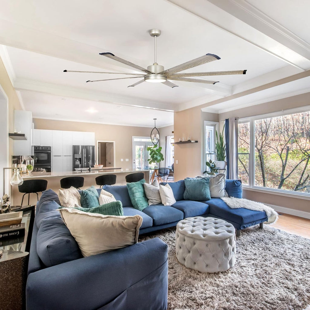 Ceiling Fans with Lights and Remote, 72 Inch Large CFM Ceiling Fan for Bedroom Living Room Shop Indoor Outdoor Fans, Dimmable LED Light with Fan, DC Motor 8 Reversible Blades, ETL Tested, Nickel