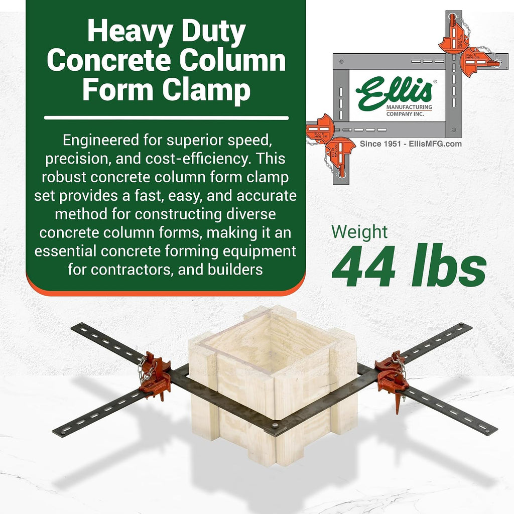 Ellis Manufacturing Company Scissor Column Forming Clamps - Clamp Set for Carpentry & Construction - Net Concrete 6' - 12' & 10' - 24' - Bar Size 3/8' x 2' x 26' & 3/8' x 2' x 48'