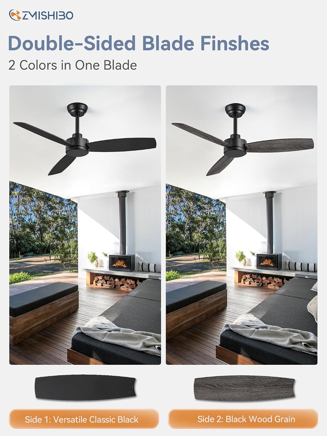 ZMISHIBO 2 Pack 42 Inch Outdoor Ceiling Fans with Remote, Black Ceiling Fan No light with Quiet Reversible DC Motor, 6 Speeds, 3 Blade Modern Ceiling Fans for Patio Living Room Bedroom Indoor