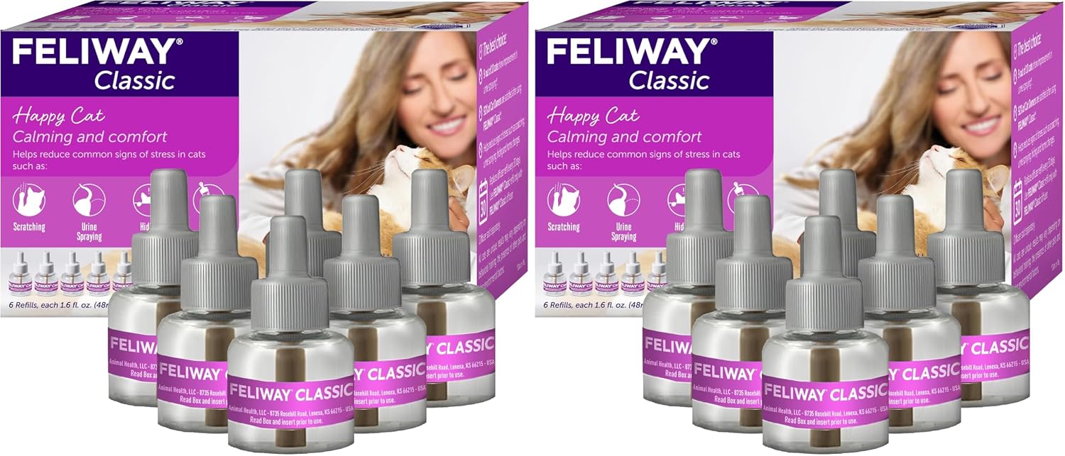 FELIWAY® Classic 30 Day Cat Calming Refills for Pheromone Diffuser,48ml Value Pack - Helps Reduce Common Signs of Stress in Cats & Kittens,Enhanced Calming,(Pack of 12)