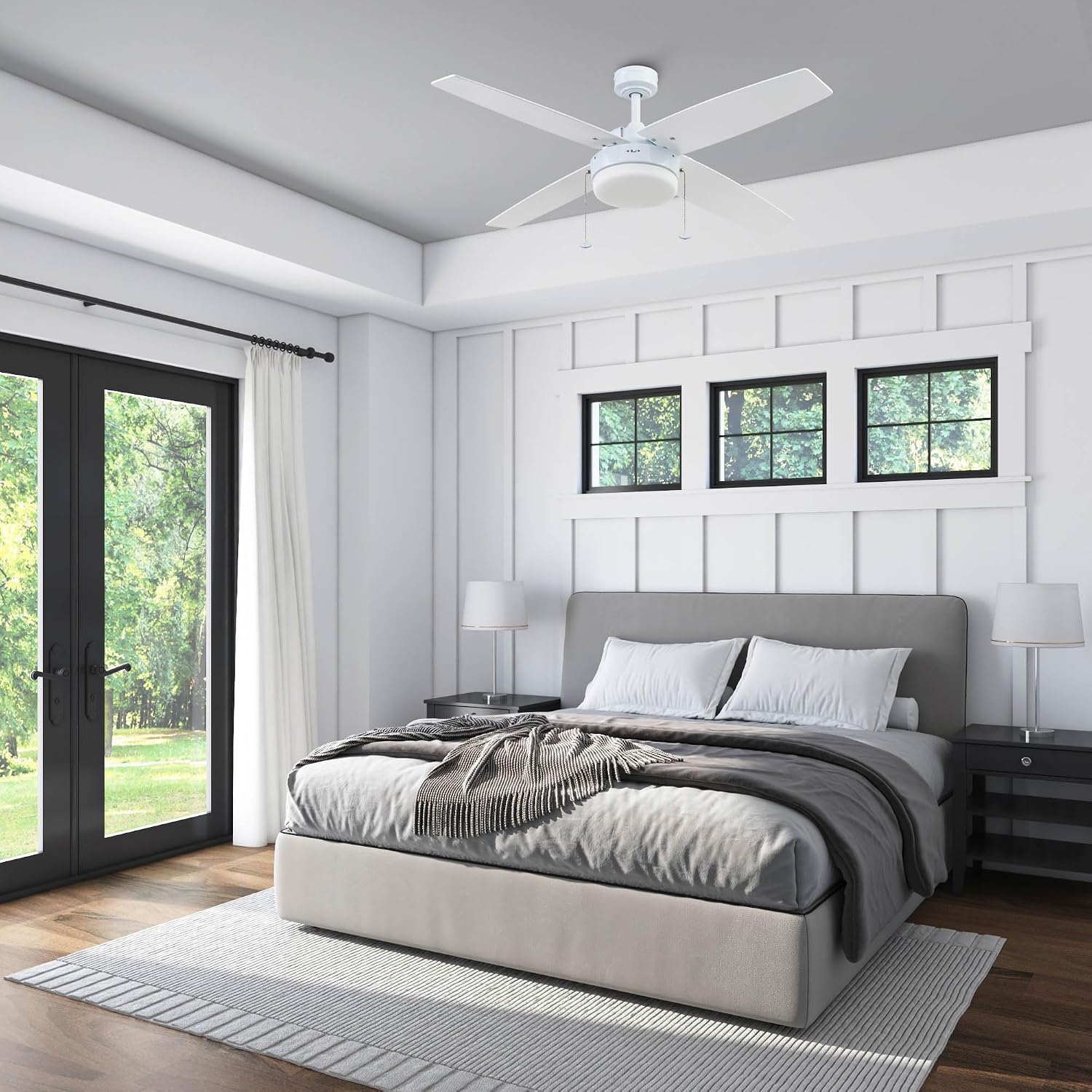 Prominence Home Memphis, 52 Inch Contemporary Indoor LED Ceiling Fan with Light, Pull Chain, Dual Mounting Options, 4 Dual Finish Blades, Reversible Motor - 51651-01 (Bright White)