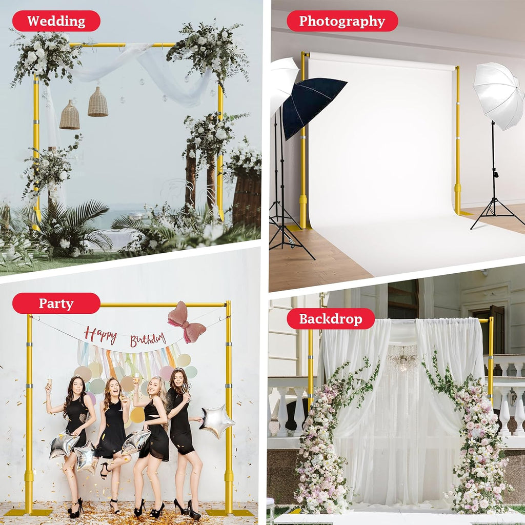 EMART Pipe and Drape Backdrop Stand Kit, 8.9ftx10ft Heavy Duty Adjustable Photo Background, Metal Frame with Flat Base for Wedding, Birthday Party, Banquet Decorations - Gold