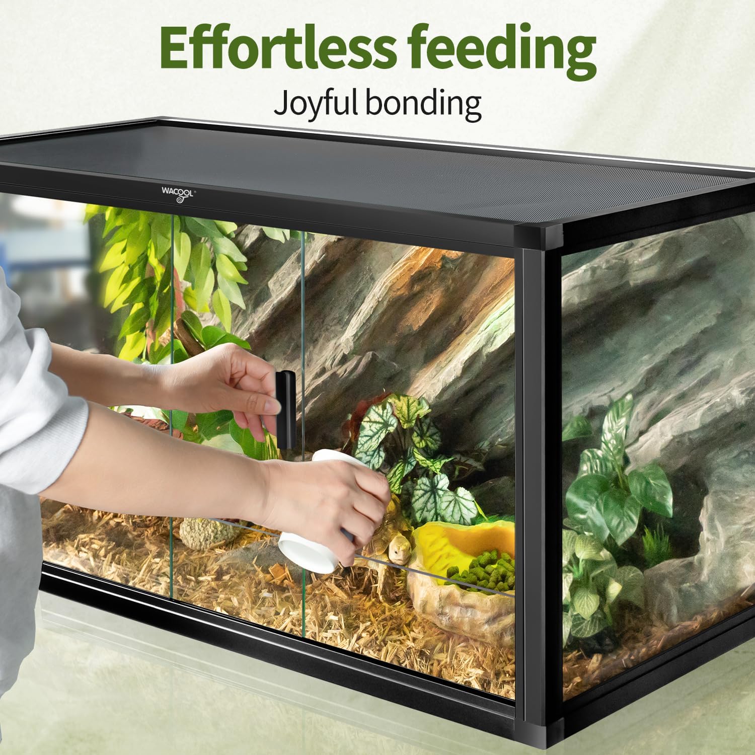 Wacool Terra 68 Gallon Reptile Tank, Large Terrarium for Bearded Dragons, Snakes, Leopard Geckos, Sliding Door & Top Ventilation, 48' x 18' x 18' Easy-to-Maintain Reptile Enclosure
