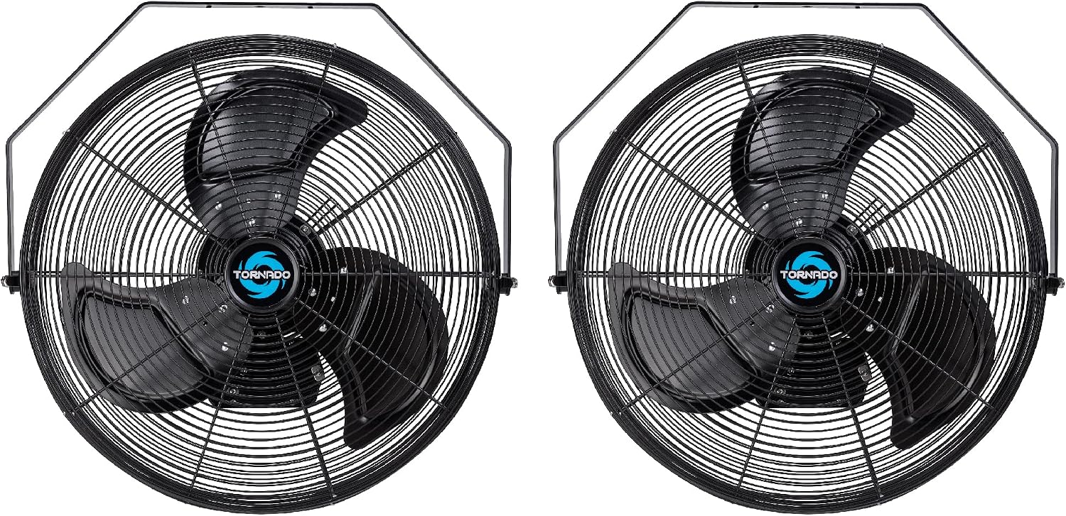 Tornado 2 Pack 20 Inch Outdoor Rated IPX4 Water-Resistant High Velocity Fan Industrial Workstation Wall Mount Fan For Commercial, Industrial, Greenhouse Use 3 Speed 4750 CFM UL Safety Listed