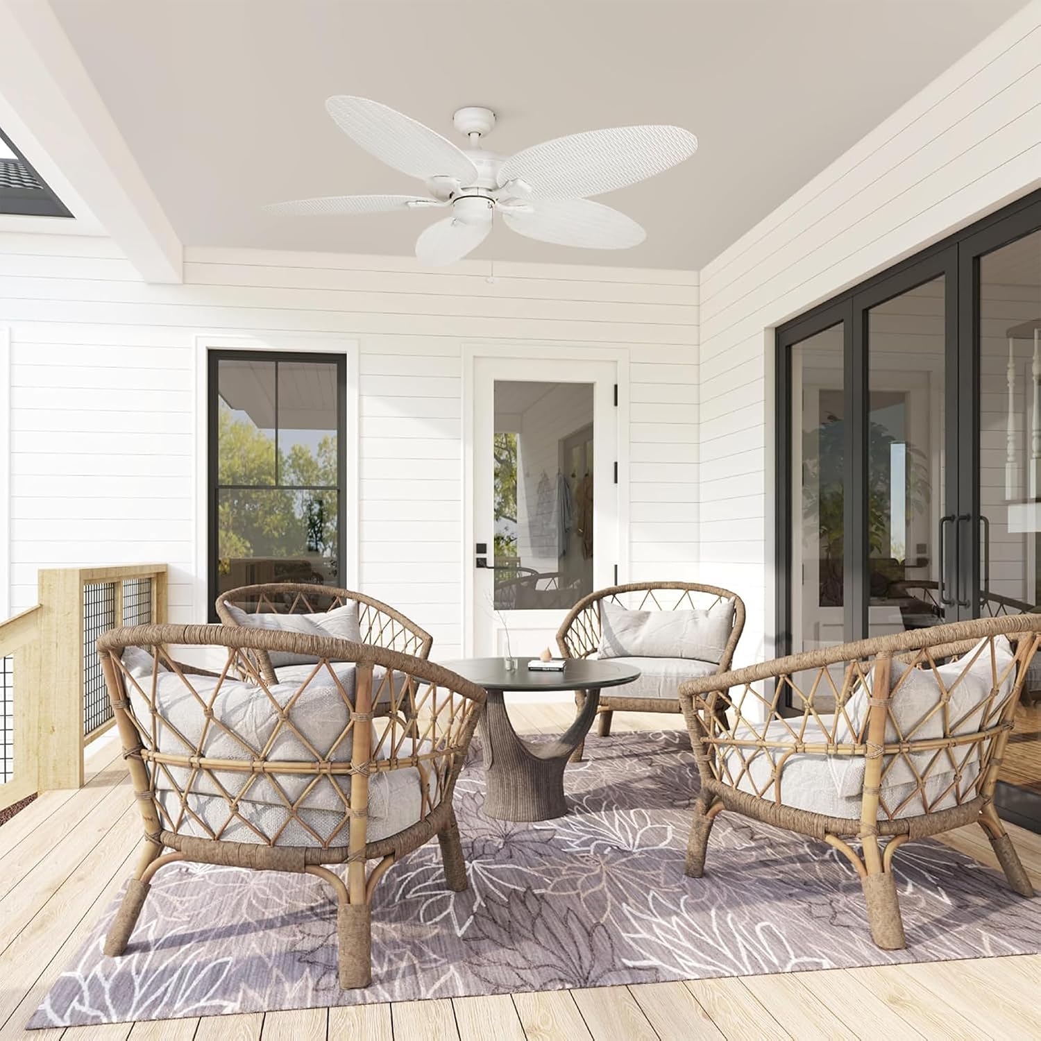 Honeywell Duval 52' Tropical Indoor Outdoor Ceiling Fan, 5 Blades, White