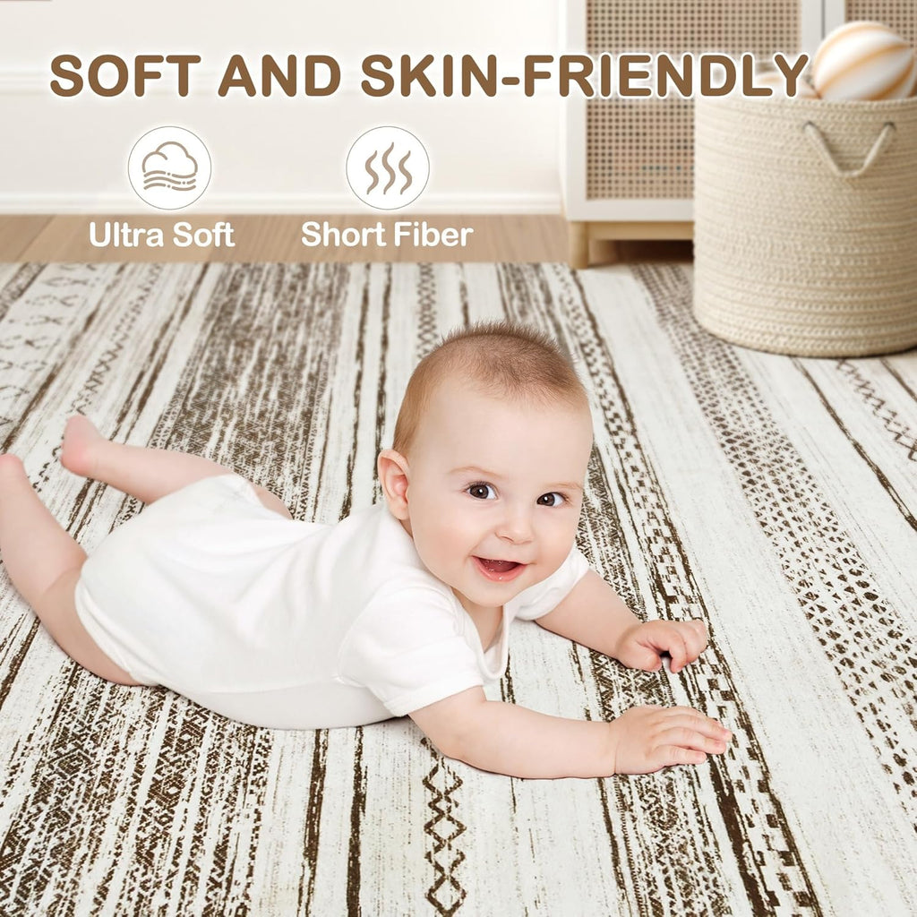 Tortania Area Rug Living Room Rugs - 10x14 Washable Large Soft Neutral Boho Moroccan Bohemian Farmhouse Rug Indoor Floor Carpet for Bedroom Under Dining Table Home Office Decor - Cream Brown