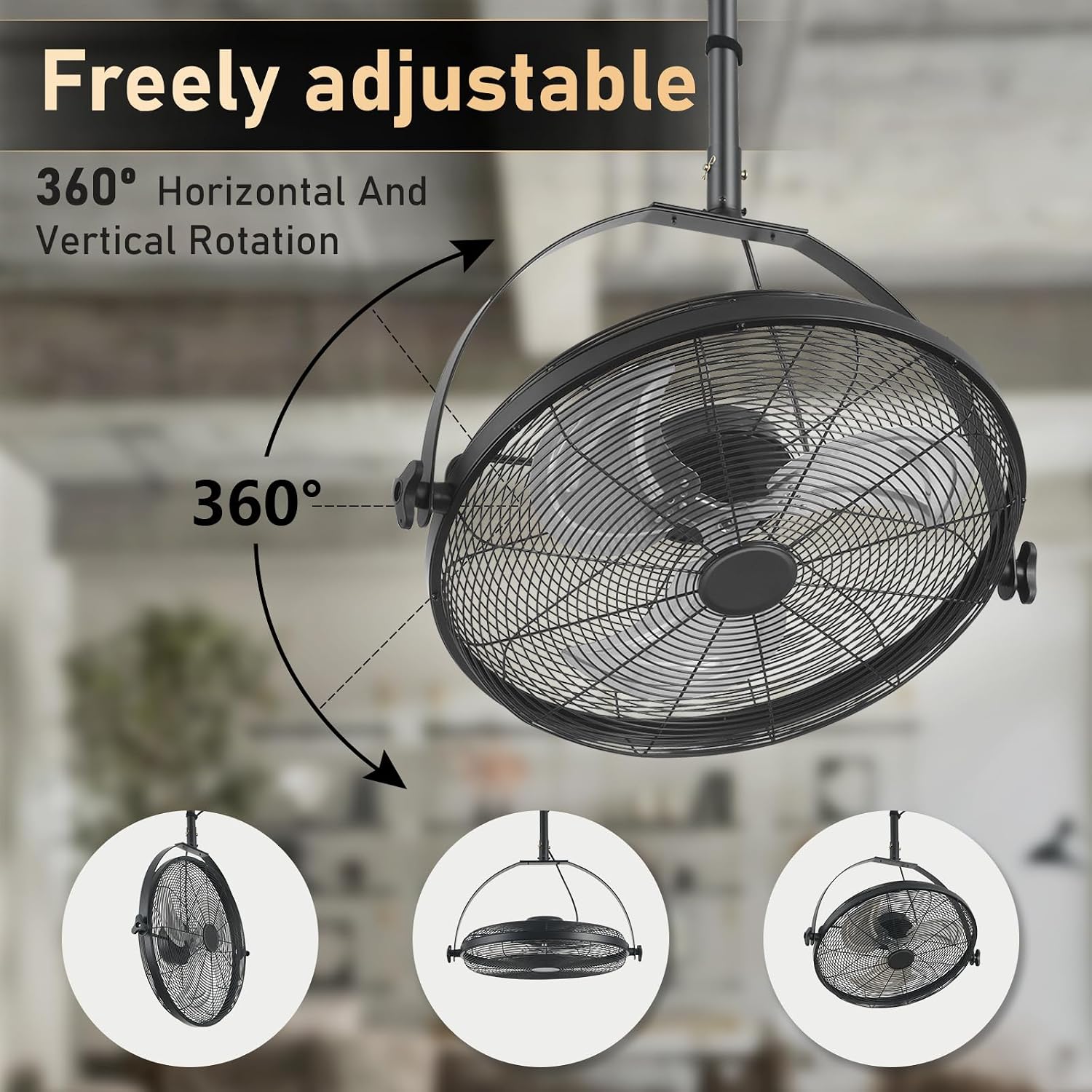 AHAWILL 22.8' Gazebo Patio Outdoor Fan - 360 Rotatable Fixed Angle, Plug-in, 6 Speeds, Timer & Reversible, 2-in-1 Hanging/Standing for Tool Room,Garage.