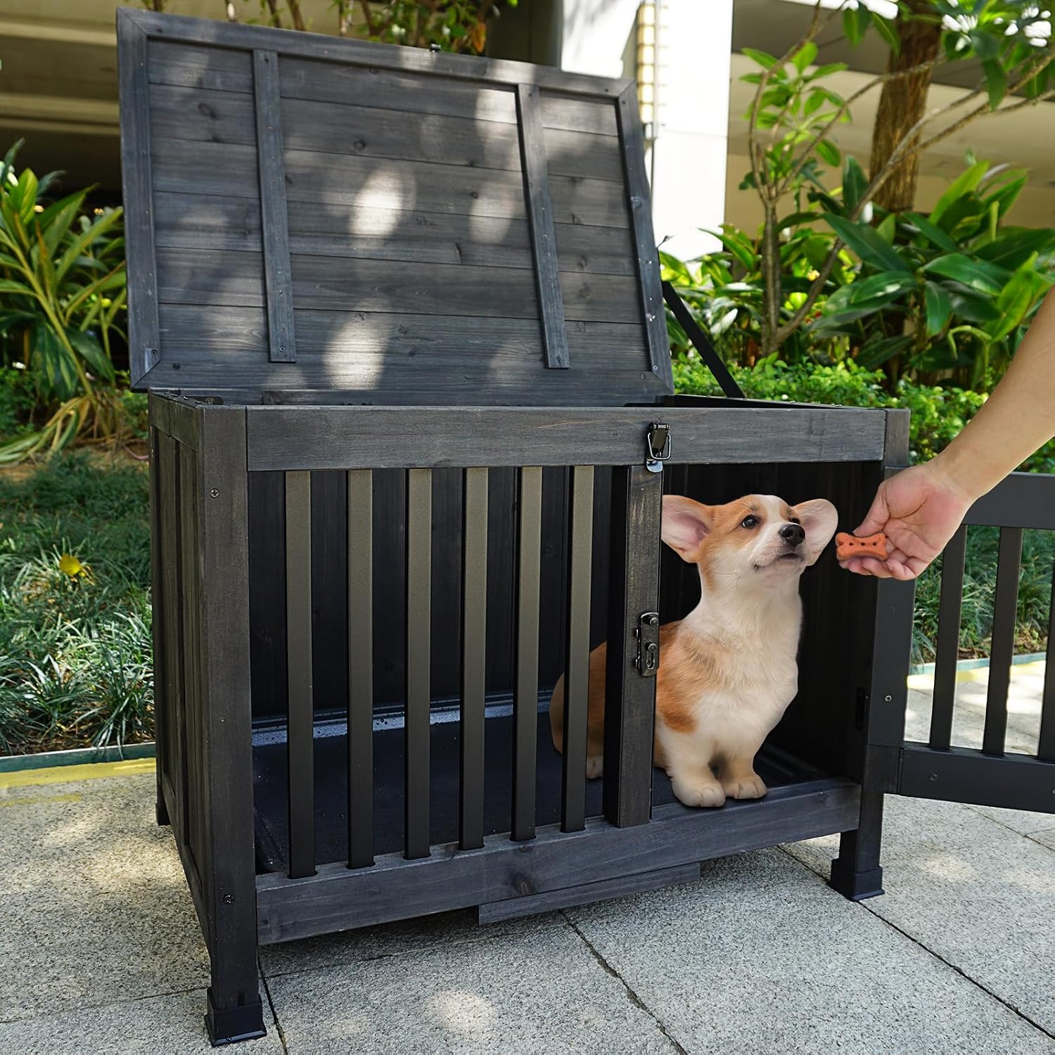 Agitree 28' Dog Crate Furniture, Fully Assembled Wooden Dog Kennel with Removable Tray, Decorative Pet Crate Dog Cage Indoor Furniture End Table, Portable Pet Cage for Small & Medium Dogs, Black