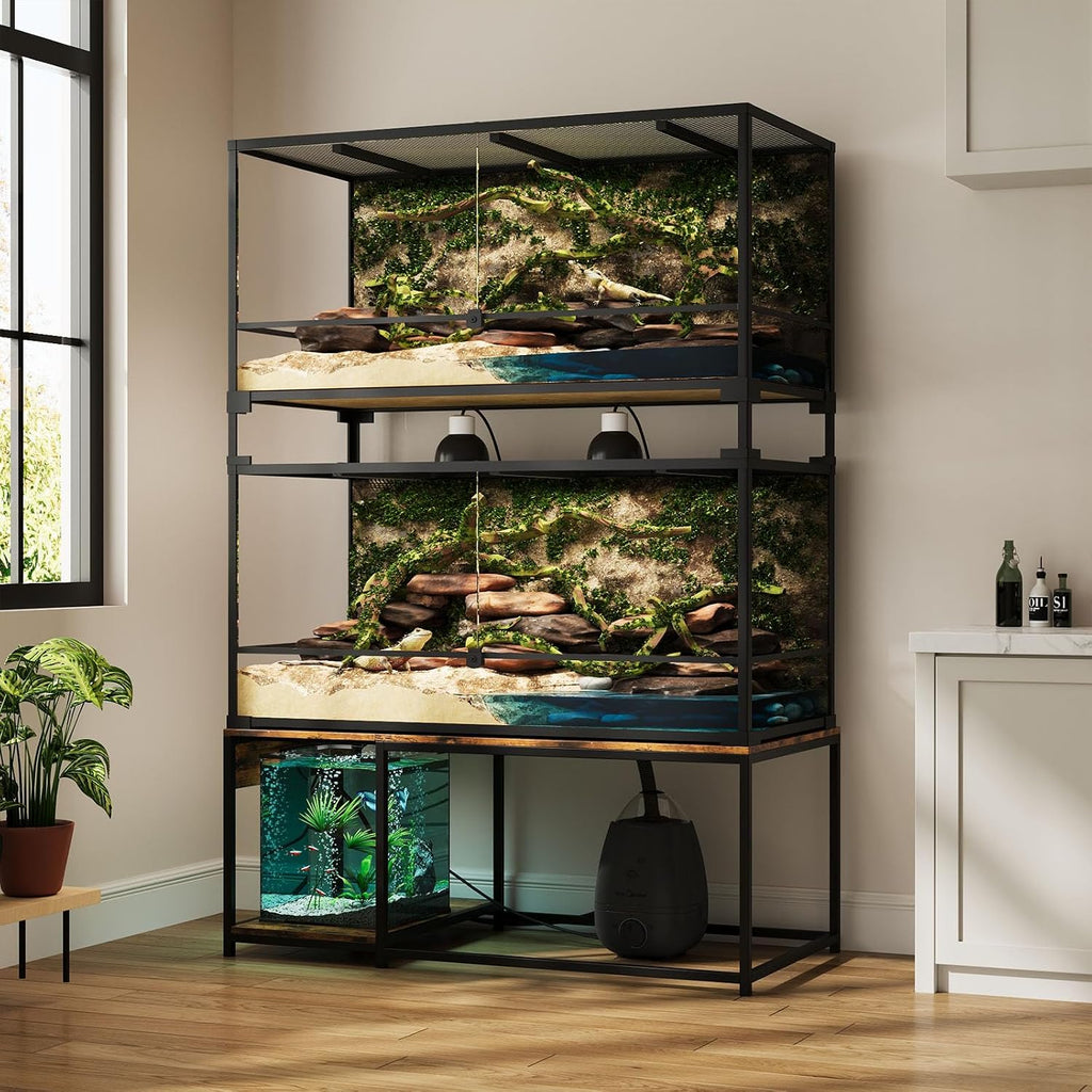 4x2x2 Reptile Enclosure Stand – 48'x24' Tall Reptile Tank Stand for 120 Gallon Aquarium Stand, Bearded Dragon Cage, Snake Enclosure & Stackable Terrarium with LED Light (Only the bottom stand)