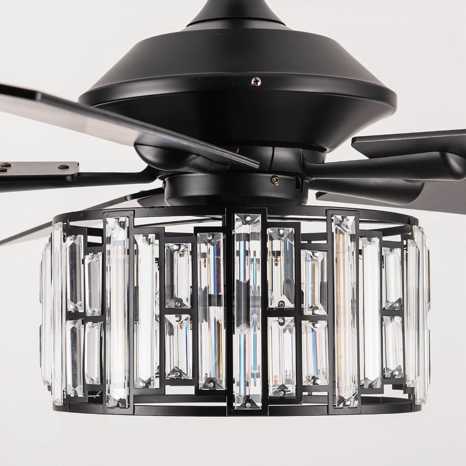 Parrot Uncle Ceiling Fans with Lights and Remote Black Ceiling Fan with Light for Bedroom Crystal Chandelier Fans, Reversible Motor, Timer, E26 Lamp Base, 52 Inch