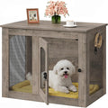 CHOEZON Wooden 30.1' Dog Crate Furniture, Farmhouse Pet Cage End Table with Secure Lock, Ventilated Mesh for Medium Dogs, Dog Kennel Furniture for Living Room, Bedroom, Greige MGW02FH