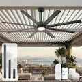 56 Inch Waterproof Outdoor Ceiling Fan with Light, All Weather Wet Rated Smart Fan with Alexa/App/Remote Control, 8 Modern Black Aluminum Blades, High CFM Quiet DC Motor, for Exterior Patio Porch