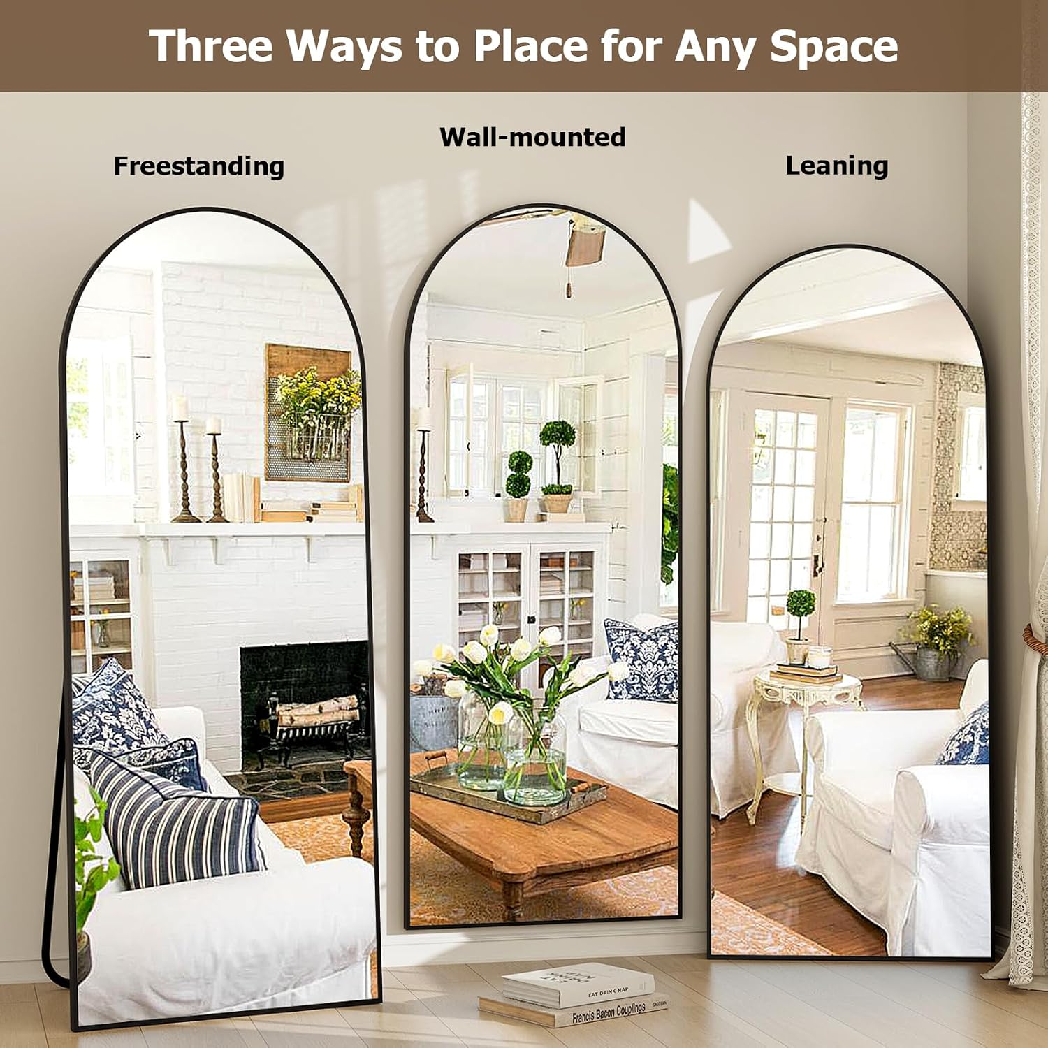 GLSLAND 26' x 71' Arched Full Length Mirror - Black Full Body Mirror - Extra Large Floor Mirrors for Bedroom, Living Room, Bathroom