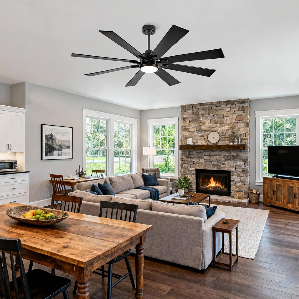 62 Inch Black Ceiling Fan with Light and Remote/APP Control, Outdoor Ceiling Fan for Patios, Ultra Quiet DC Reversible Motor, 6 Speed, Dual Finish 8 Blades Ceiling Fans for Indoor Exterior