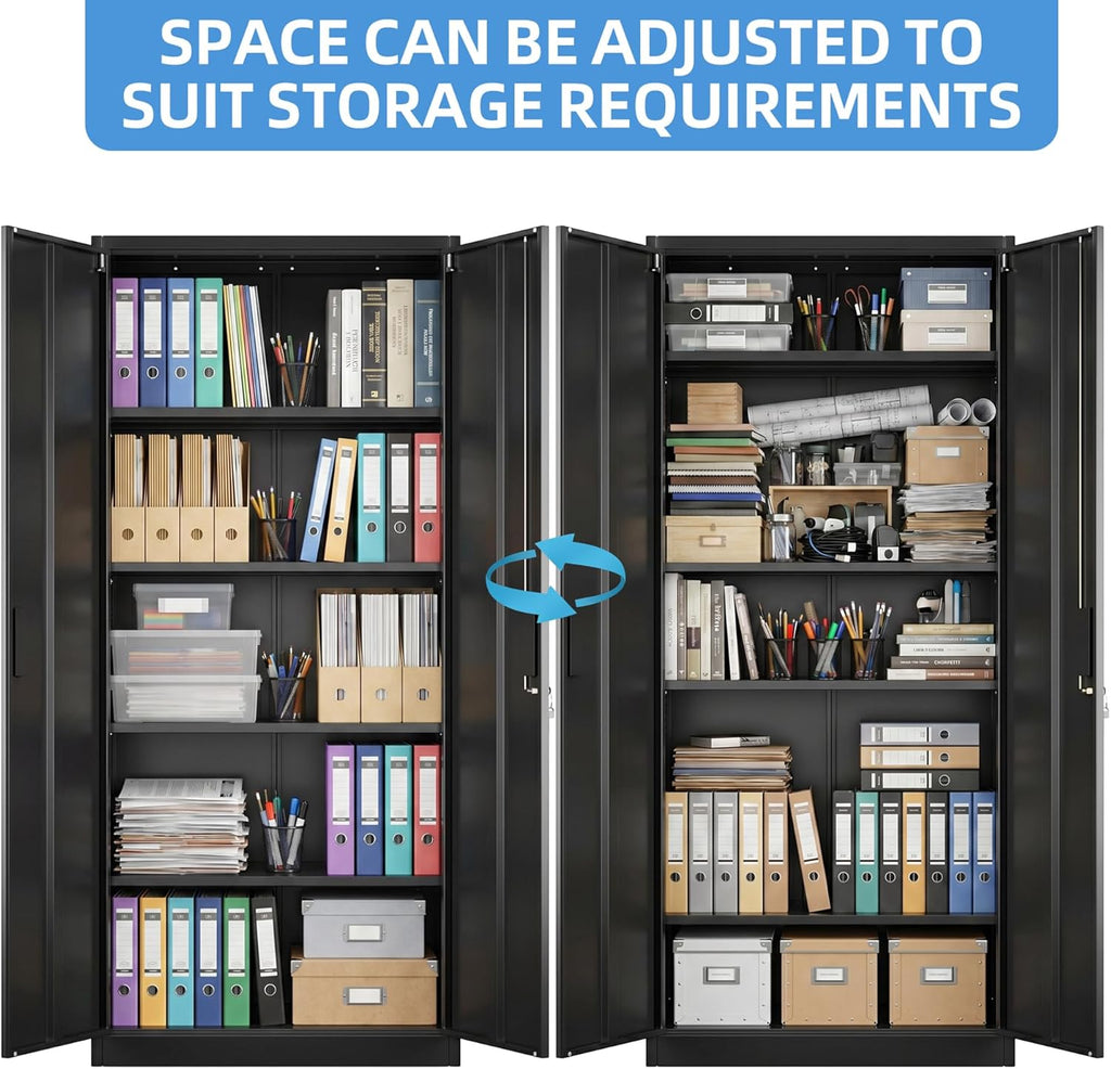 SUXXAN Metal Storage Cabinet with Doors and Shelves, 71' H Locking Steel Garage Cabinet for Home Office Studio Pantry,Tall Tool File Cabinet Black, Assembly Require